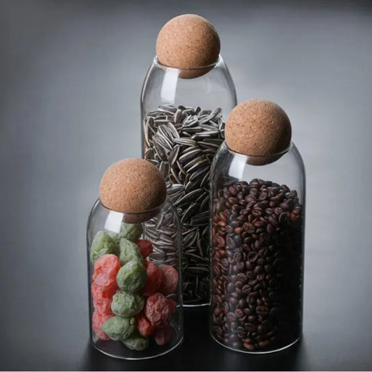 Contenedor de Vidrio y Tapa de Corcho Set 3un