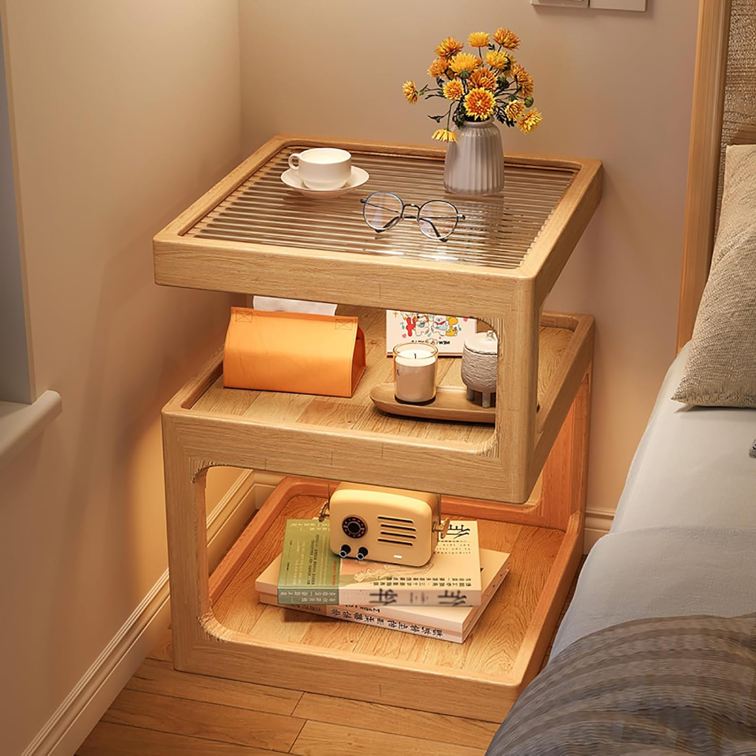 PREVENTA - Mesa Lateral de Madera con Luz Led