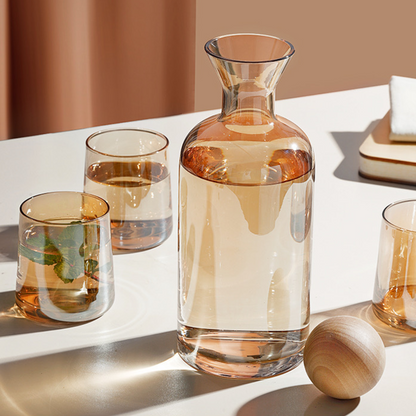 Jarra de Vidrio Decantador Lujoso 4 vasos Ambar