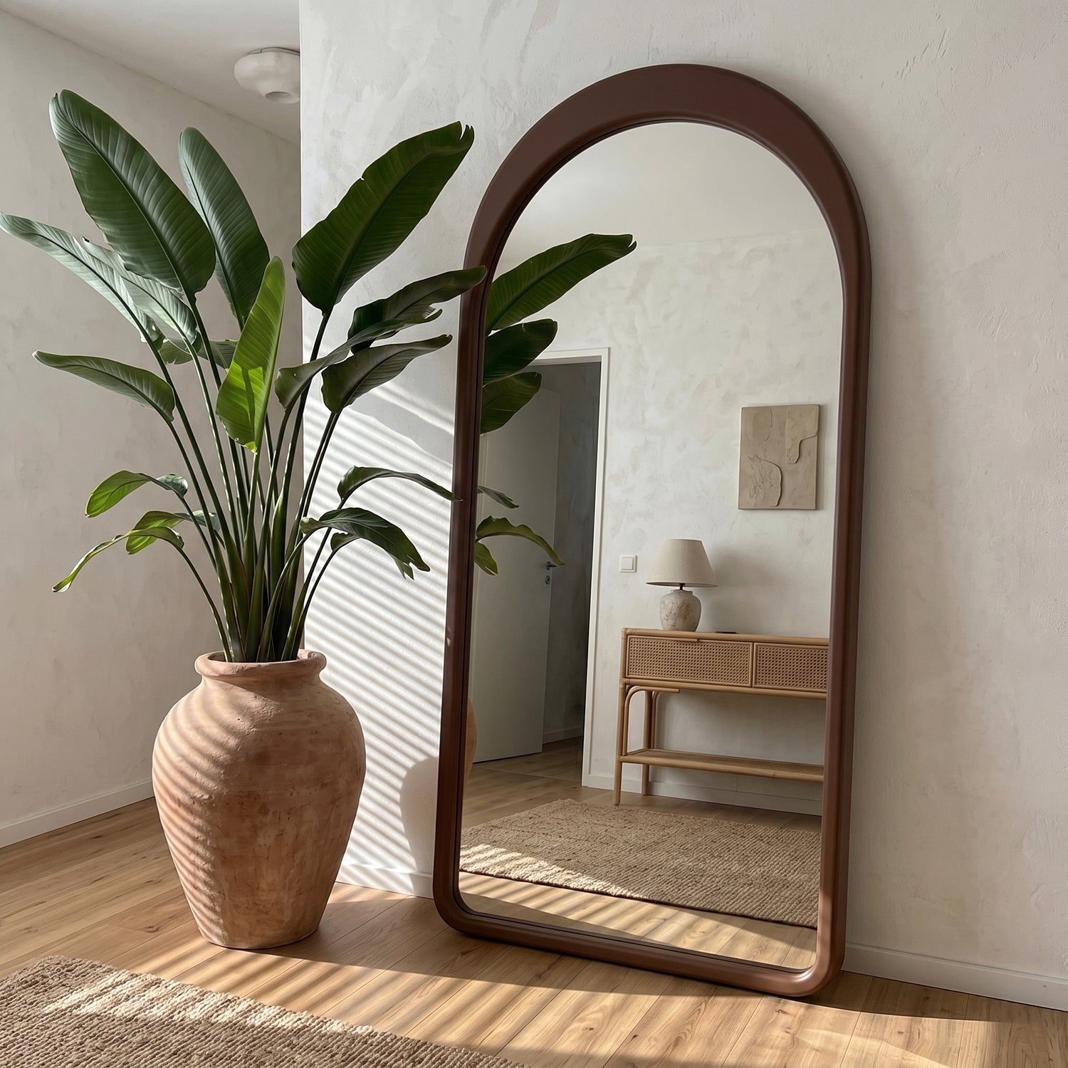 PREVENTA - Espejo Arco Gaia Color Nogal Cuerpo Entero 100x200cm