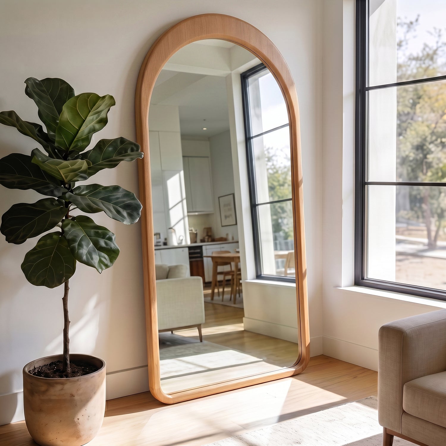PREVENTA - Espejo Arco Gaia Color Roble Cuerpo Entero 100x200cm