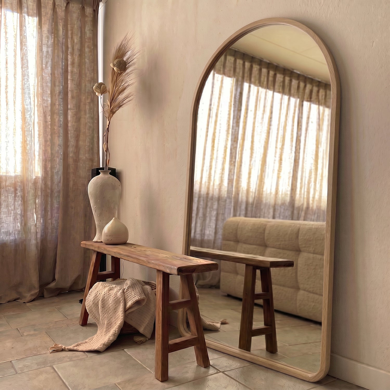 PREVENTA - Espejo Arco Madera Abedul Natural 190x110