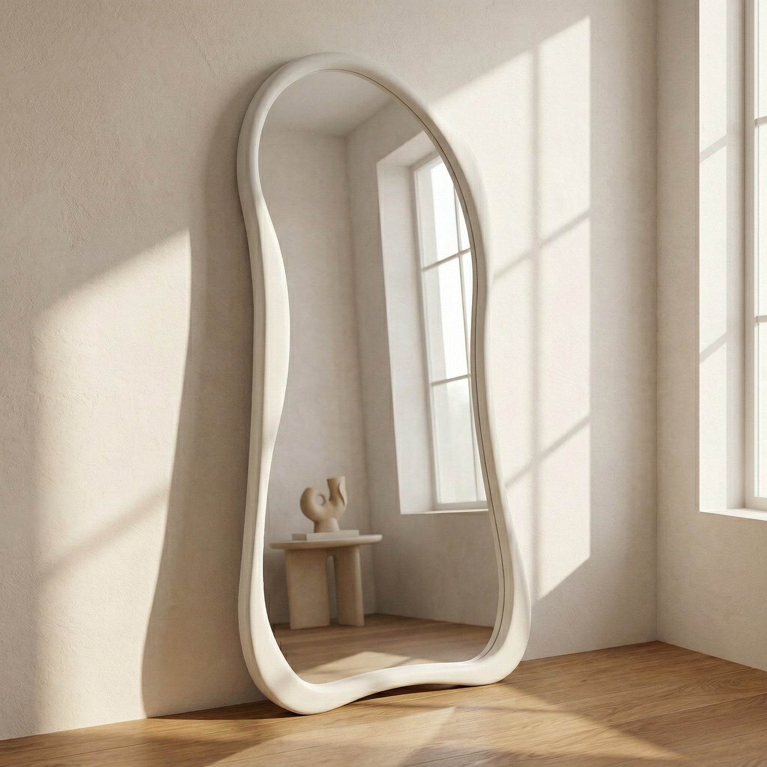 Espejo Asimétrico Cuerpo Entero Madera Blanco 180X80cm