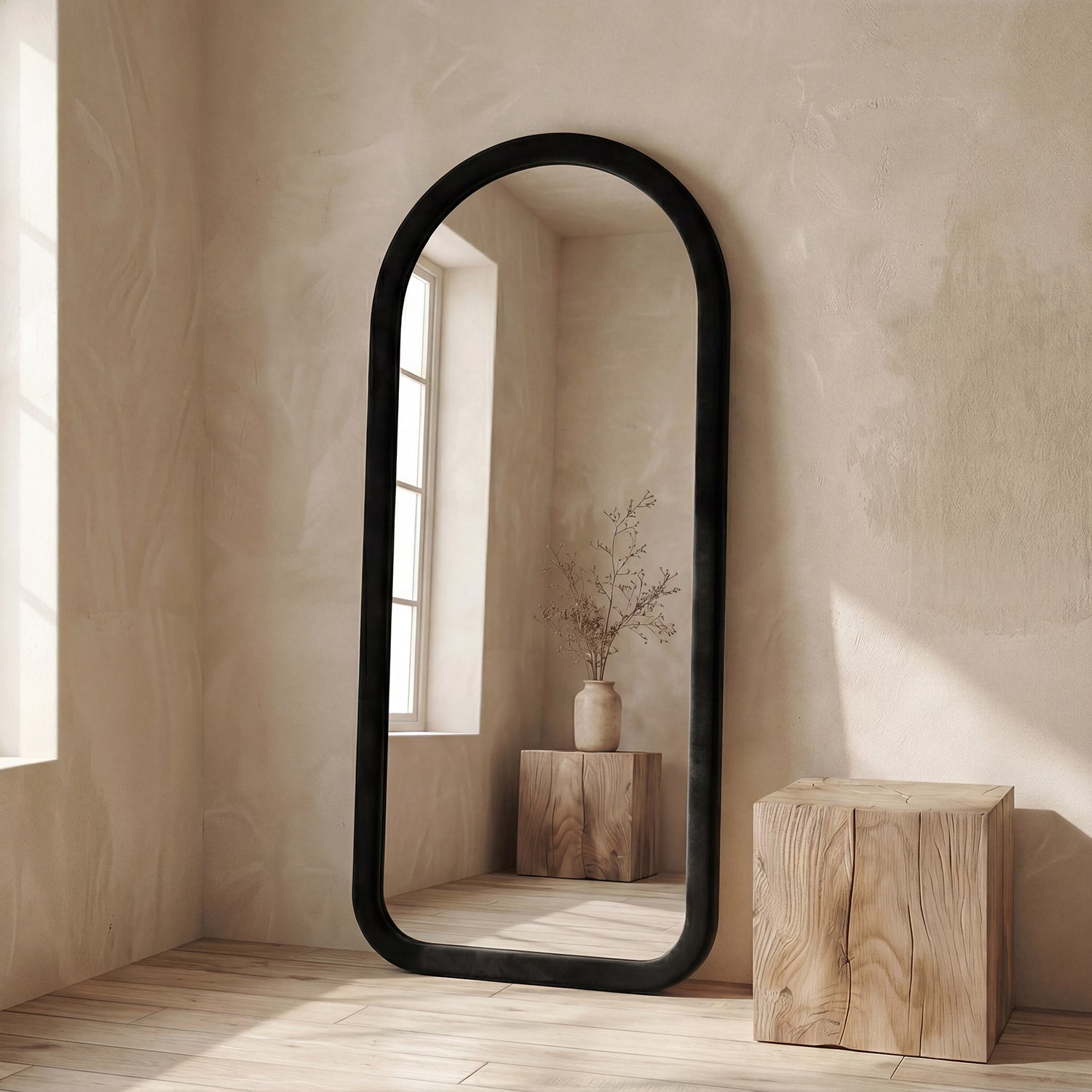 Espejo Curvo Cuerpo Entero Negro 180x80cm