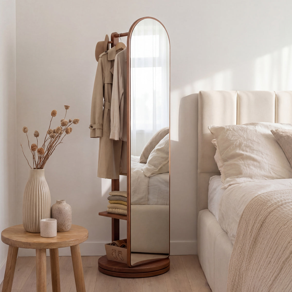 Espejo Giratorio Tipo Armario Con Perchero Y Barra Colgador