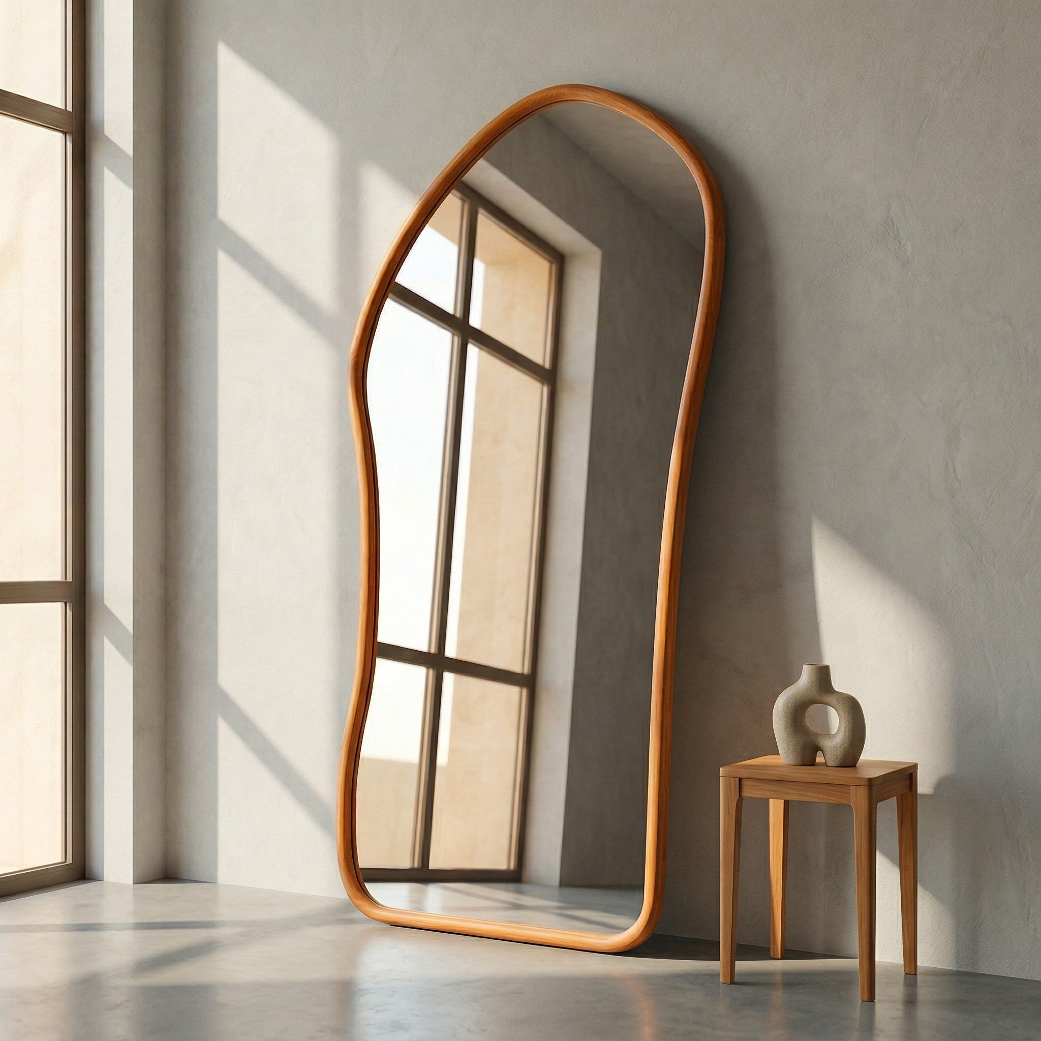 Espejo Irregular Cuerpo Entero Madera Color Roble 200x100cm