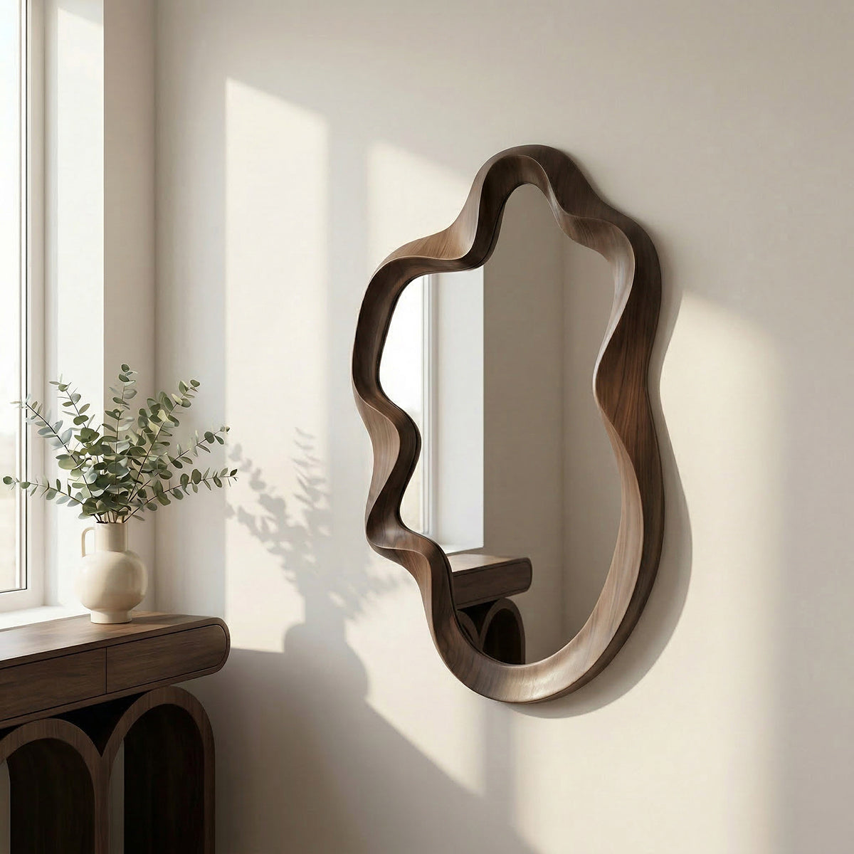 Espejo Modern Wave Madera Tono Caoba 90x60cm