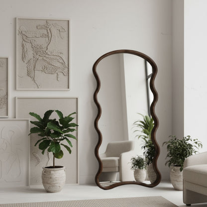 Espejo Ondas Macizo Nogal Cuerpo Entero 180x80cm