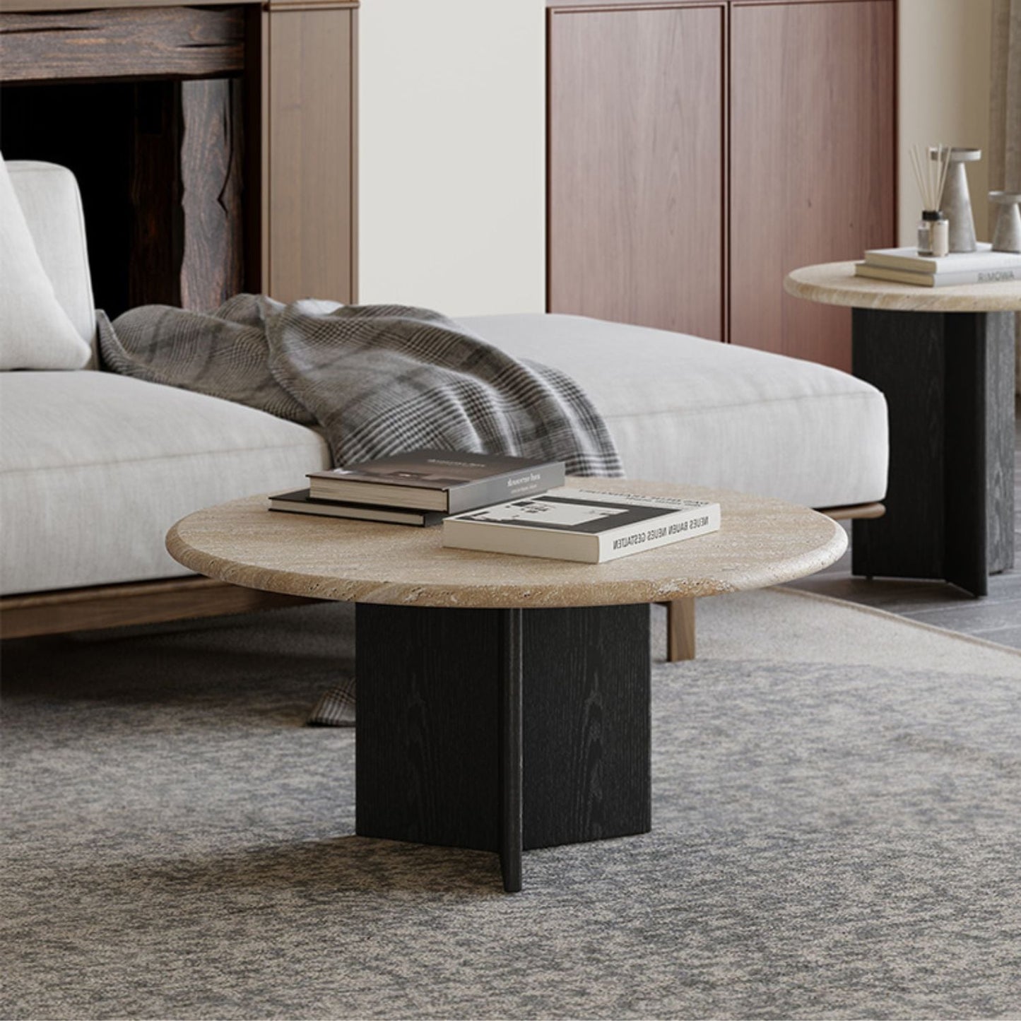 PREVENTA - Mesa De Centro Doble Travertino Tono Wengue