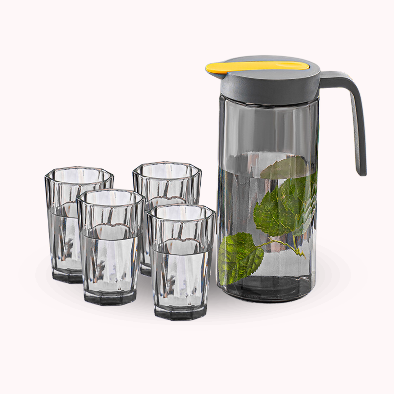 Jarra De Vidrio Dosificadora Y 4 Vasos Cocina Tetera