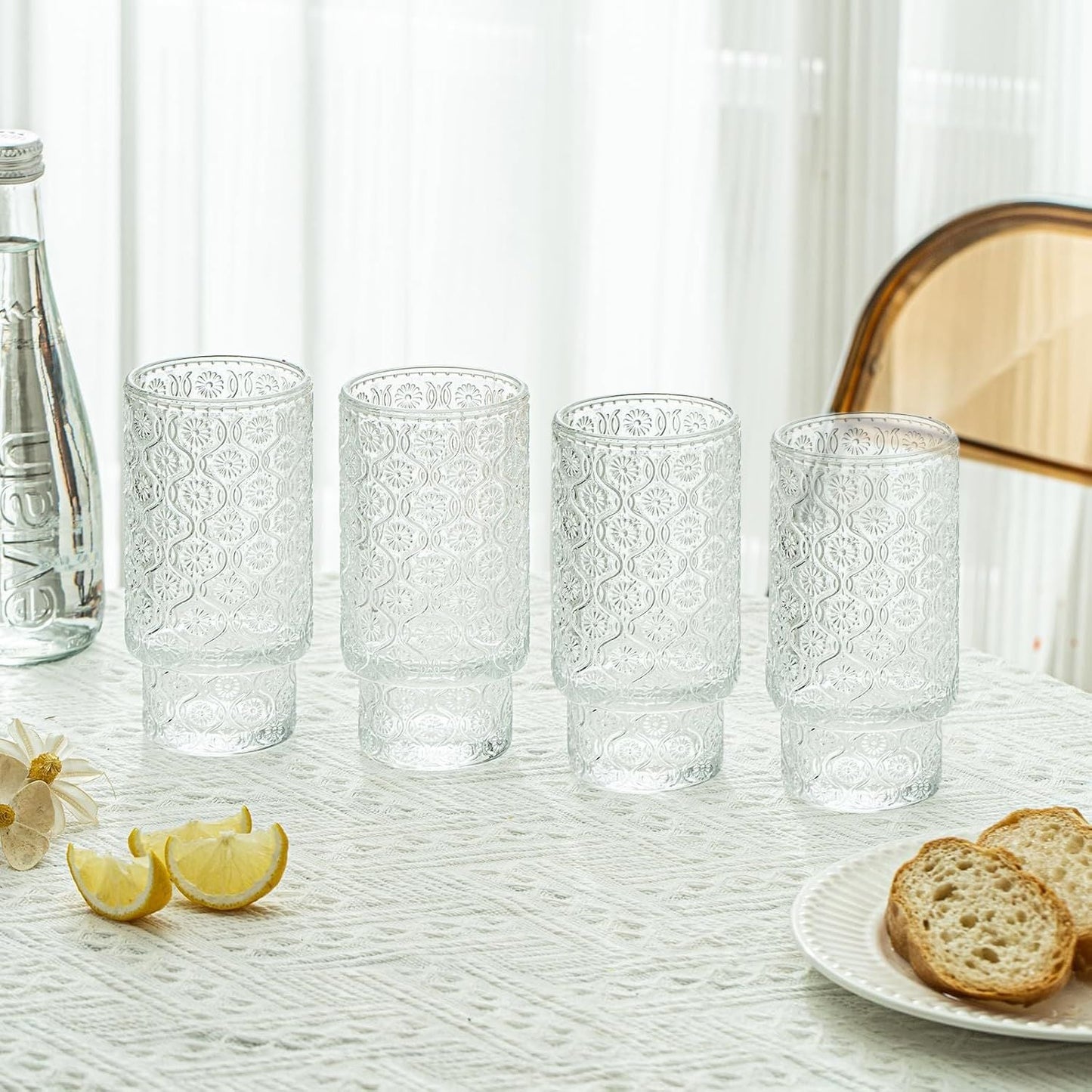 Set de 4 Vasos de vidrio Flor Begonia de 280 ml.