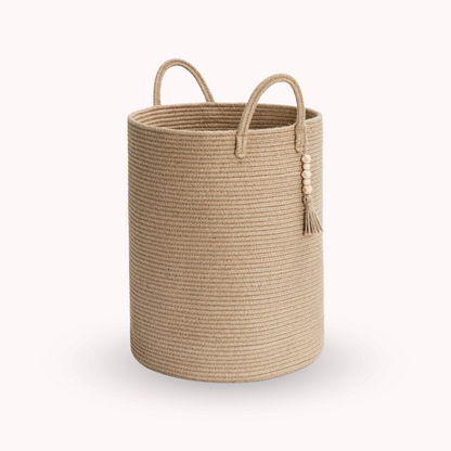 Cesta Tejida Cáñamo Beige