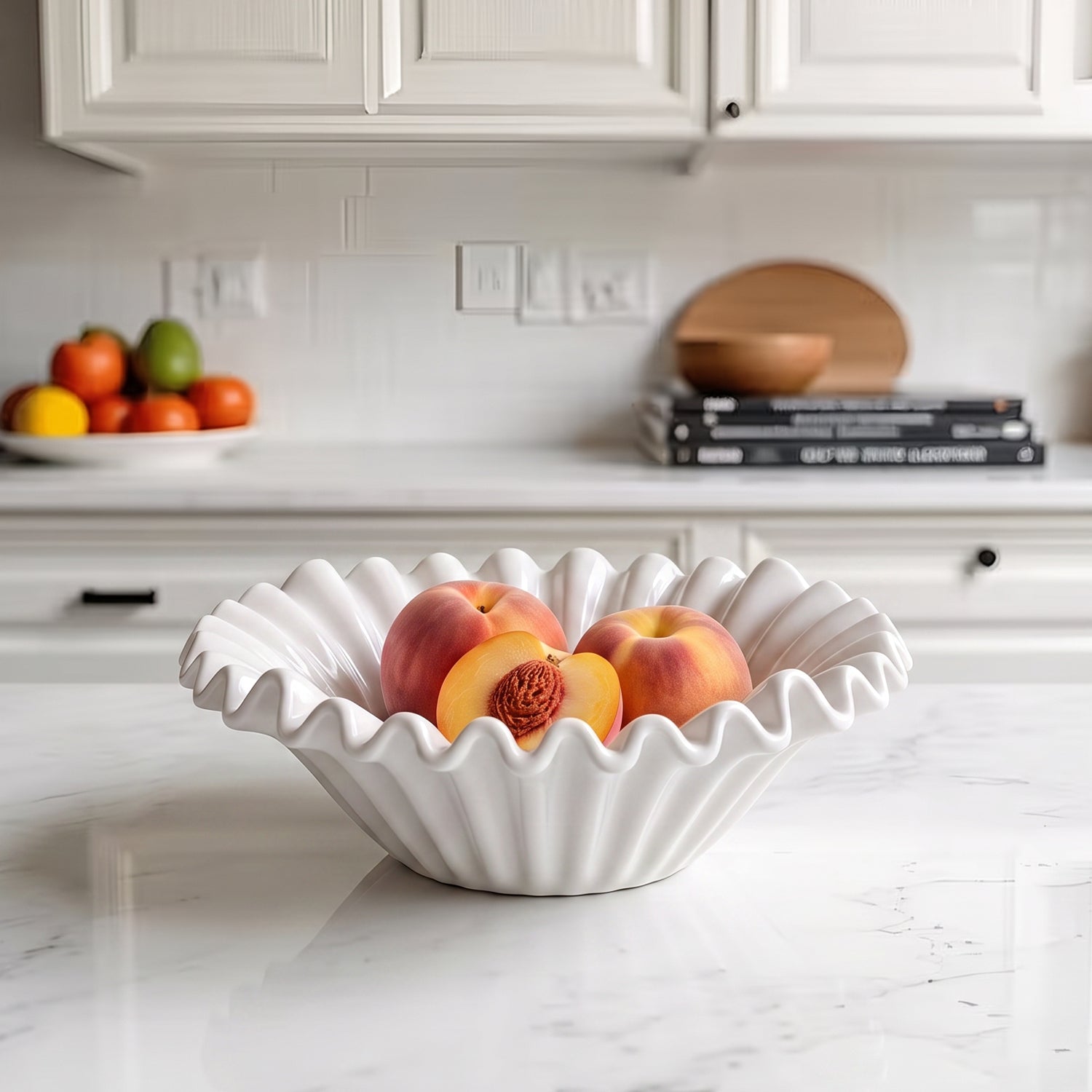 Fuente estilo Frutero Cerámica Shell Blanco
