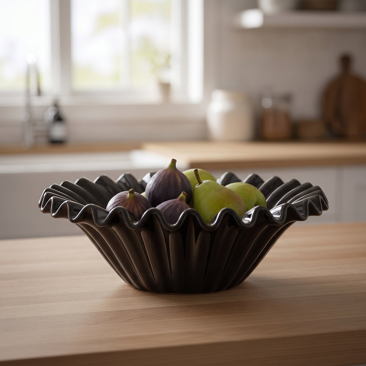 Fuente estilo Frutero Cerámica Shell Negro