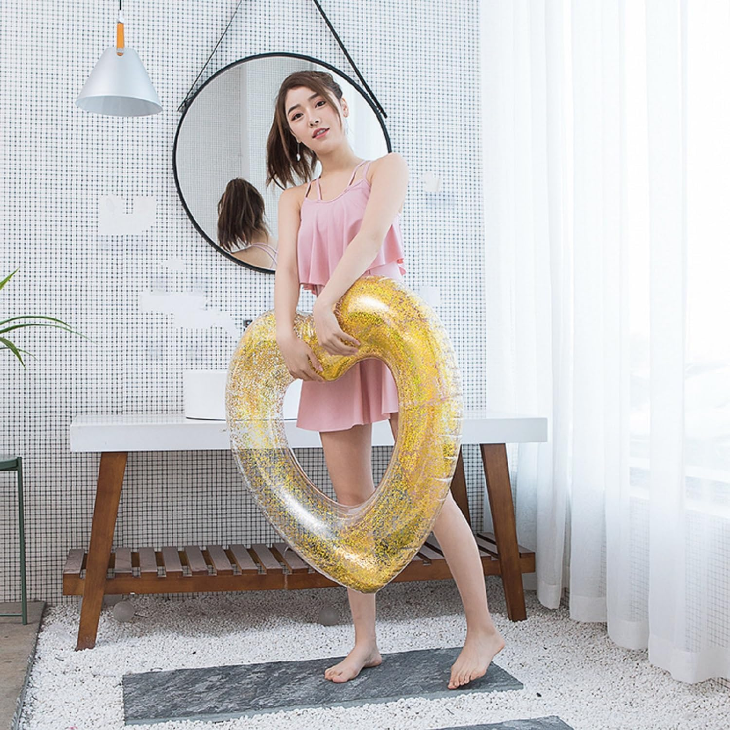 Flotador Corazón Escarchado Dorado