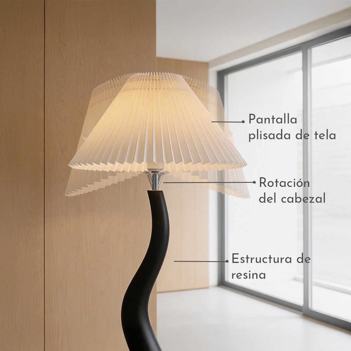 PREVENTA - Lámpara de Pie Curvy Japandi Pantalla Plisada Negra