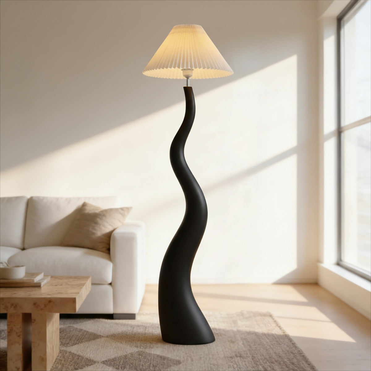 PREVENTA - Lámpara de Pie Curvy Japandi Pantalla Plisada Negra