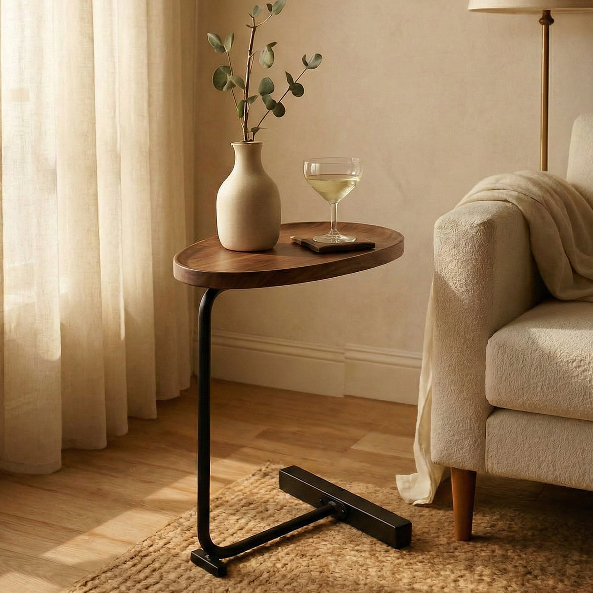 Mesa Madera Lateral con Pedestal Negro