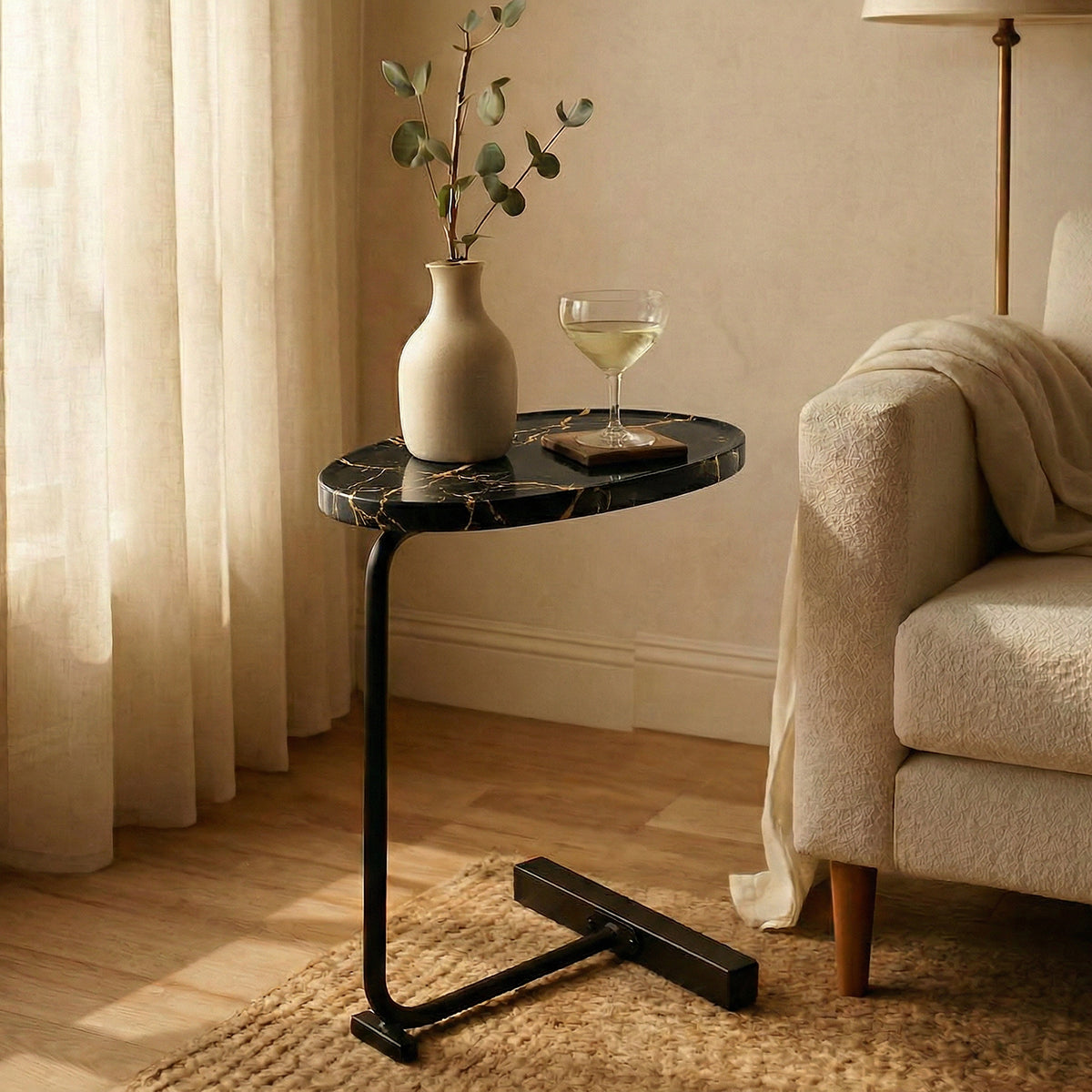 Mesa Auxiliar Lateral De Pedestal Negro