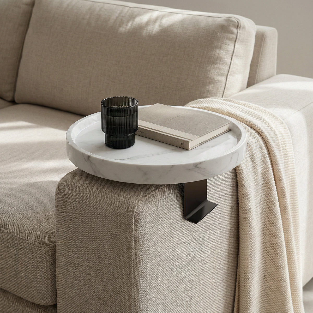 PREVENTA - Mesa Brazo de Sofá Estilo Blanco Mármol