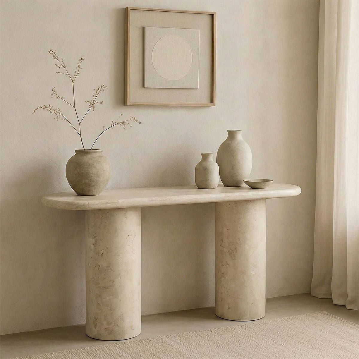 Mesa de Arrimo Travertino Marfil Atenas