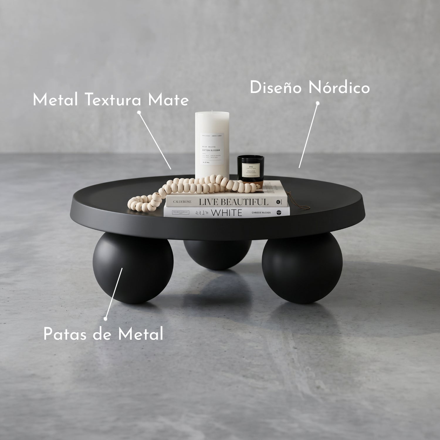 Mesa de Centro Redonda Escandinava Sphere Negra