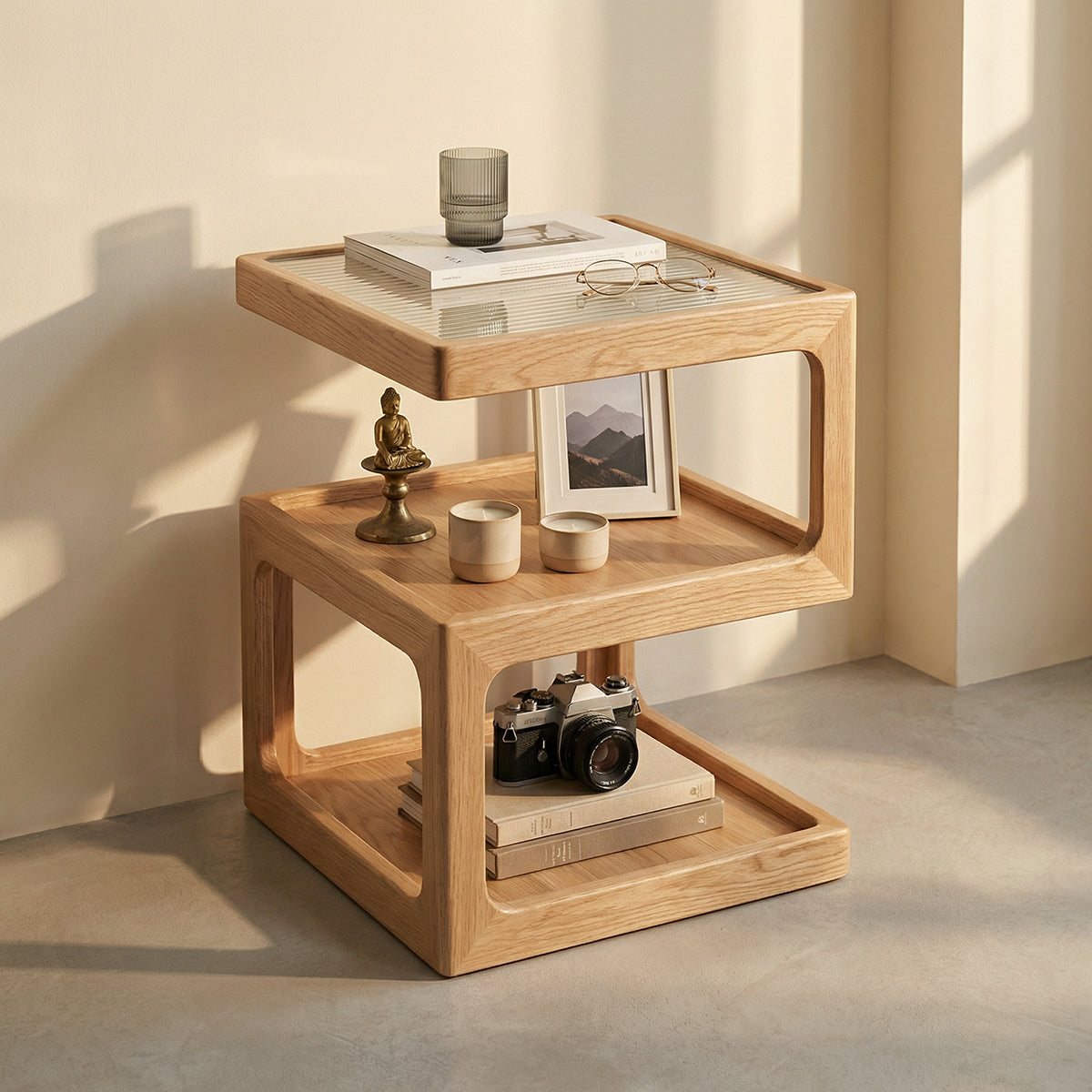 PREVENTA - Mesa Lateral de Madera con Luz Led