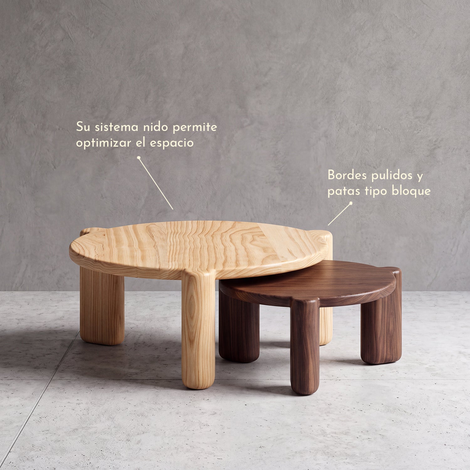 Mesa Nido Set Doble Nogal Pino