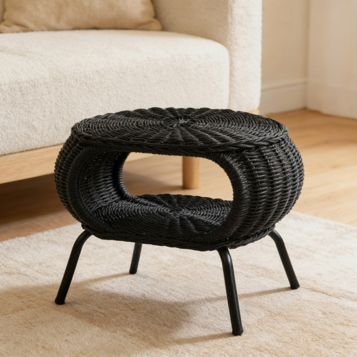 PREVENTA - Mesa Otomana Apoyapies Rattan Minimalista Negra