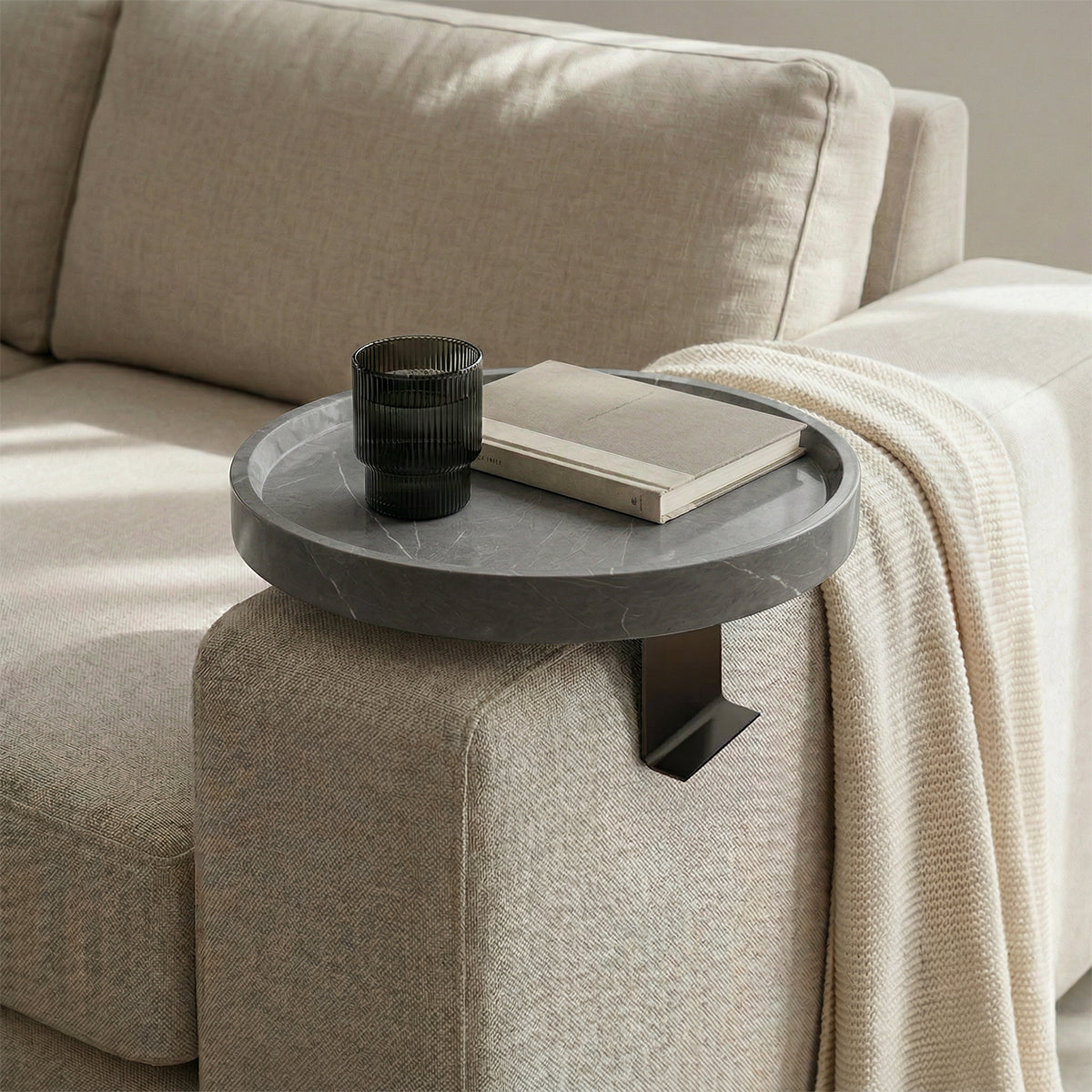 Mesa Para Sofá Gris Redonda