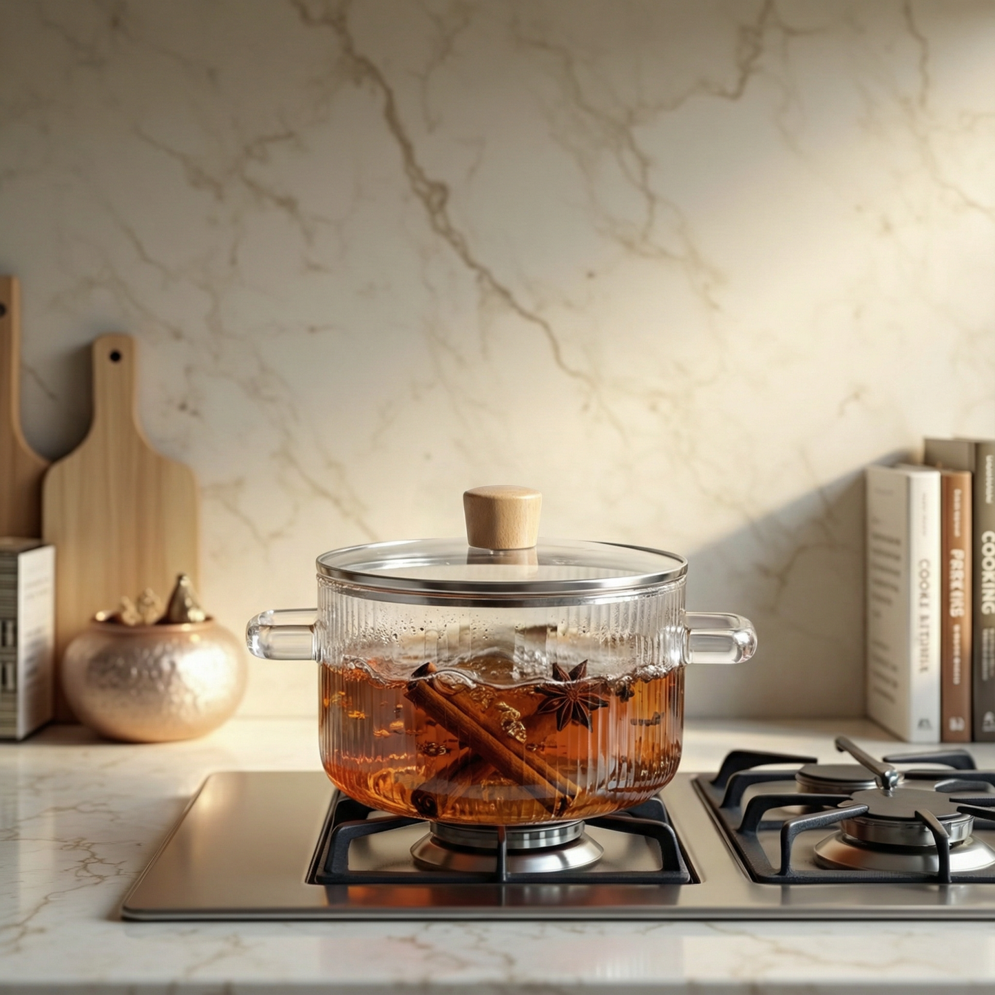 Olla de Vidrio Perilla Madera Minimalista