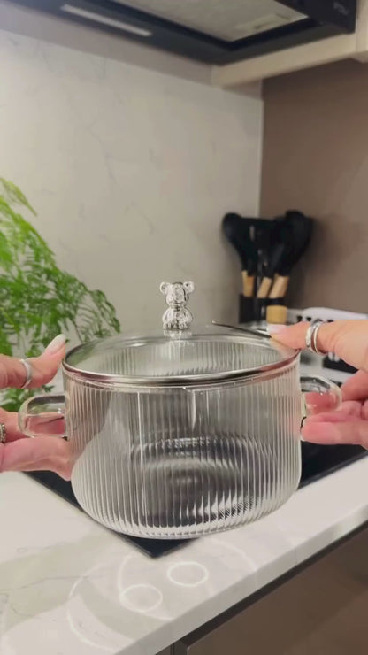 Olla de Vidrio Oso Plateado Minimalista