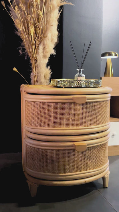 Velador Mesa de Noche Rattan Cajones