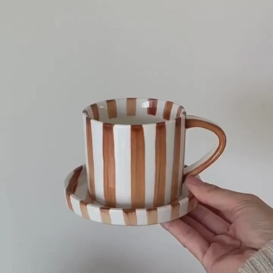 PREVENTA - Set de Platos y Tazas Rayas Vintage Naranjo 3 un