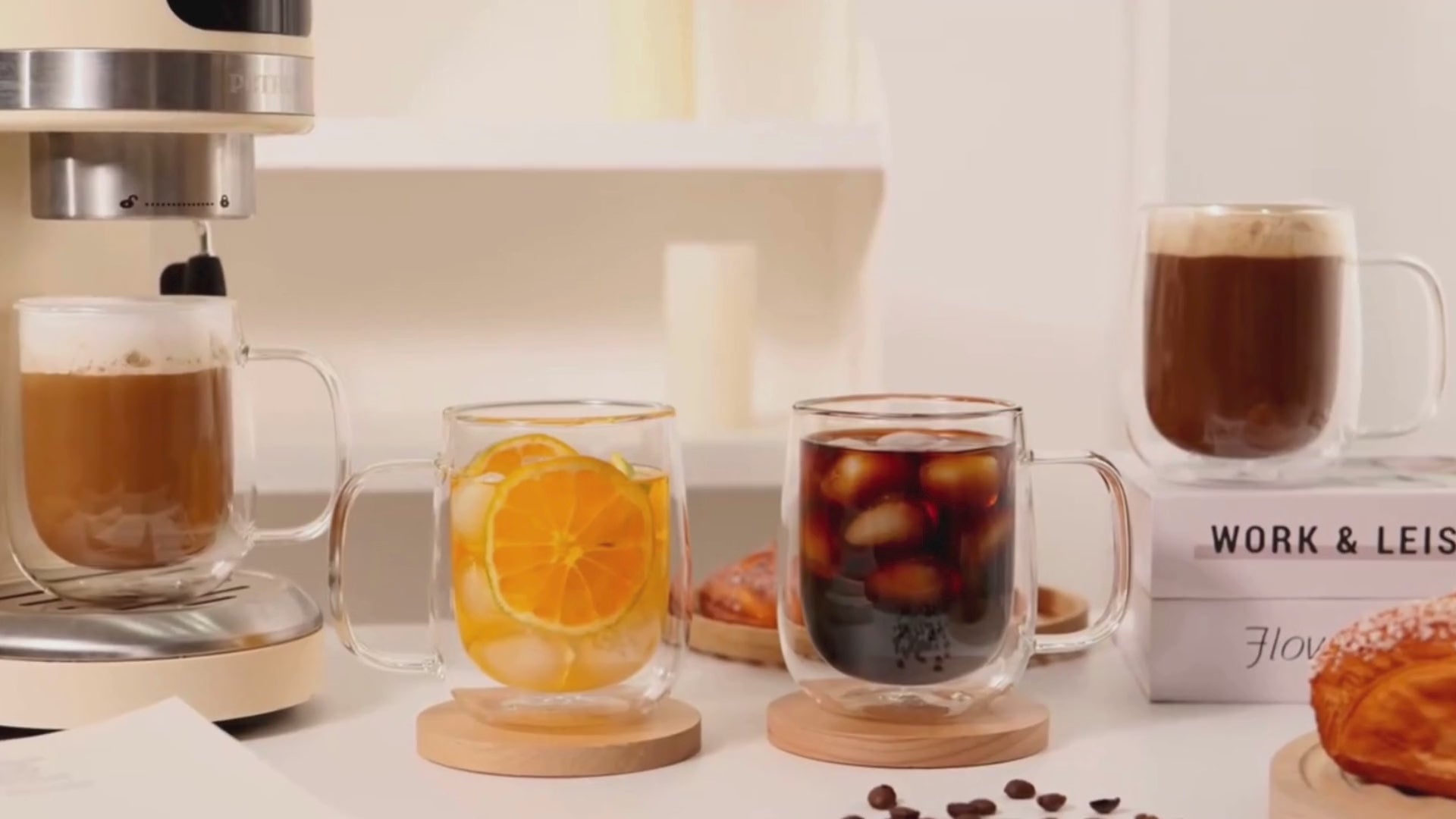 Cargar vídeo: PREVENTA - Set 4 Tazas Doble Pared Vidrio 350 ml