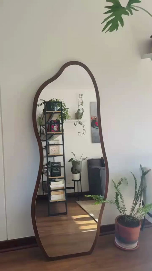 Espejo Irregular Cuerpo Entero Color Nogal 170x70cm