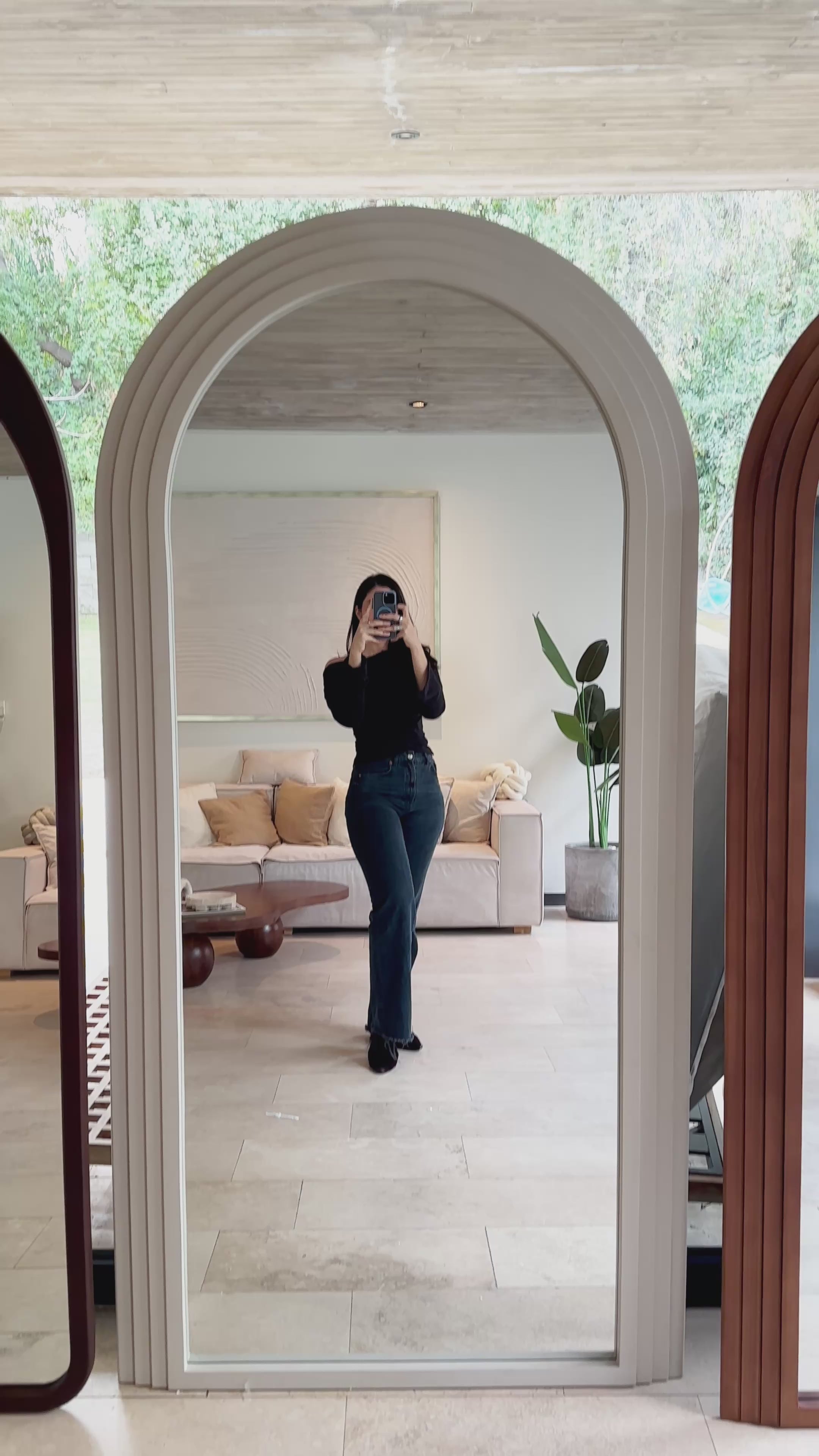 Cargar vídeo: Espejo Arco Escalonado Beige Cuerpo Entero 200x100cm