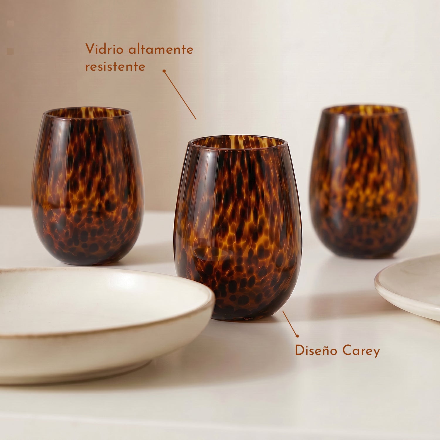 PREVENTA - Set 4 Vasos Vidrio Carey