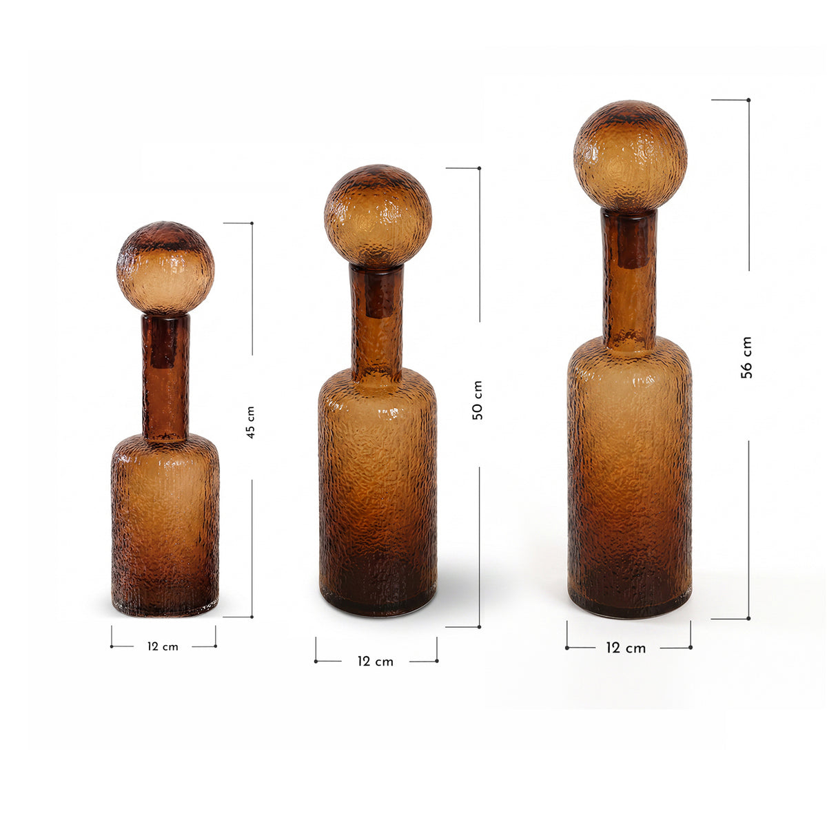 Set de Botellas Decorativas Vidrio Ámbar (45,50 & 56)