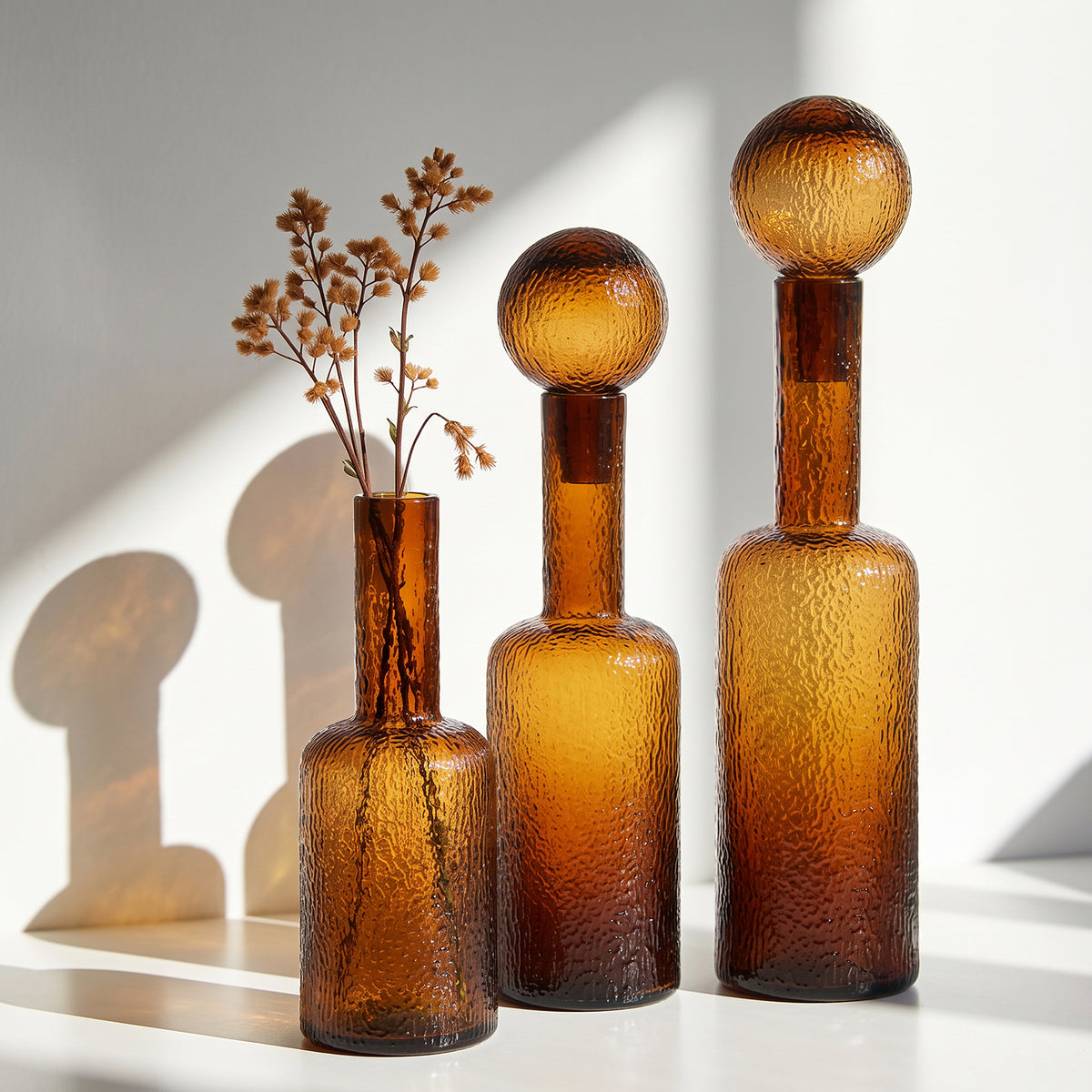 Set de Botellas Decorativas Vidrio Ámbar (45,50 & 56)