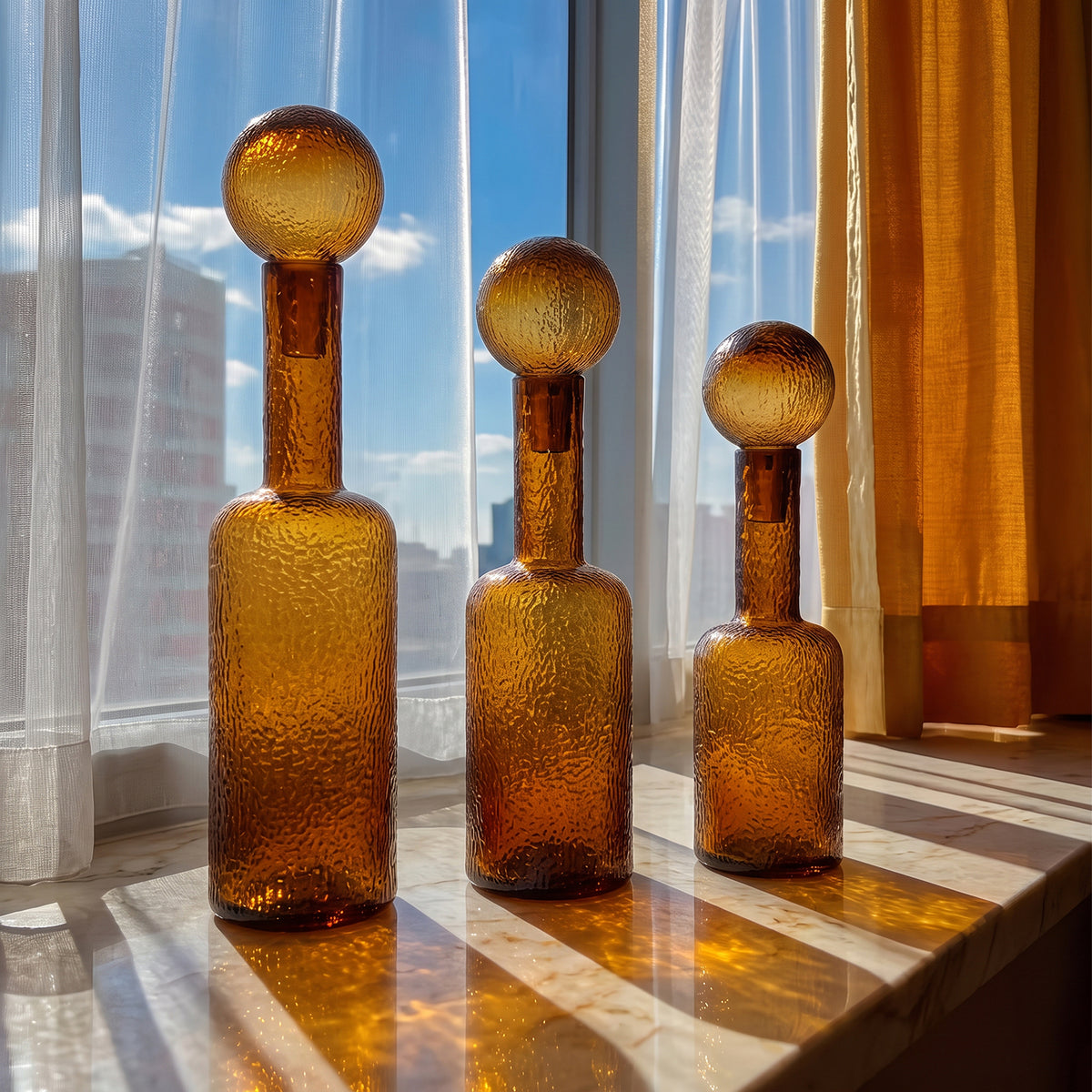 Set de Botellas Decorativas Vidrio Ámbar (45,50 & 56)