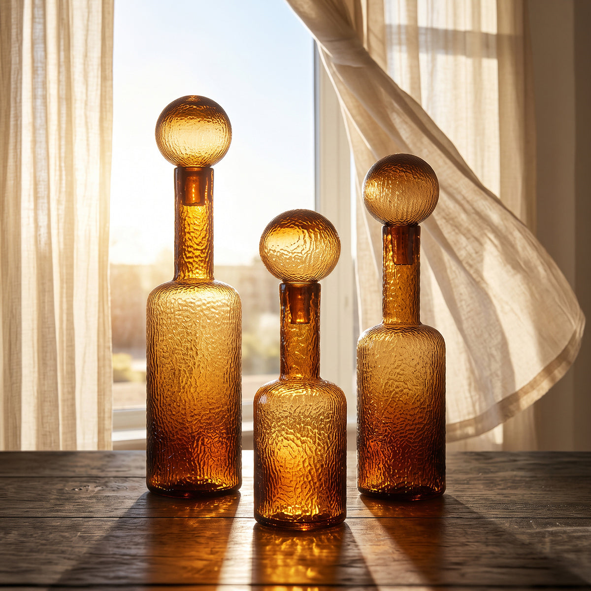 Set de Botellas Decorativas Vidrio Ámbar (45,50 & 56)