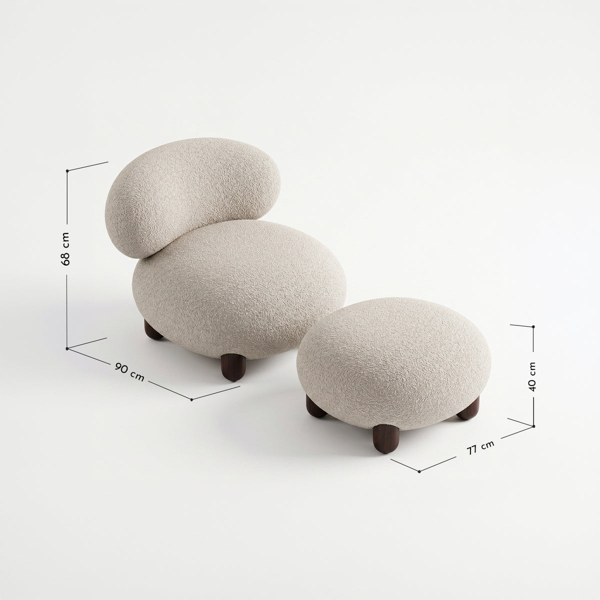 Set de Sitial Bouclé con Otomano Apoyapiés