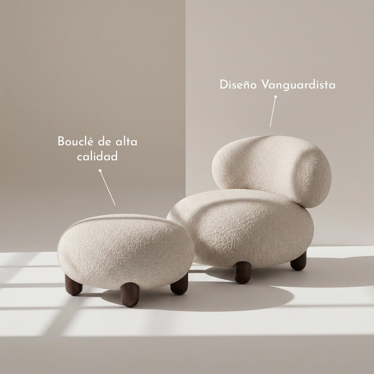 Set de Sitial Bouclé con Otomano Apoyapiés