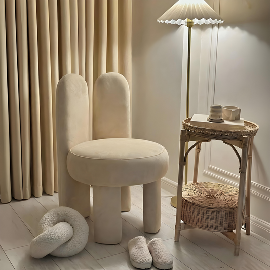 Silla Taburete Tocador de Terciopelo Blanco