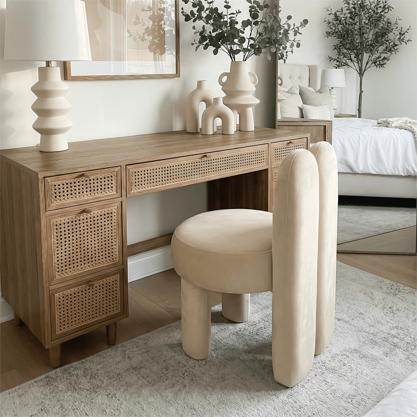 Silla Taburete Tocador de Terciopelo Blanco