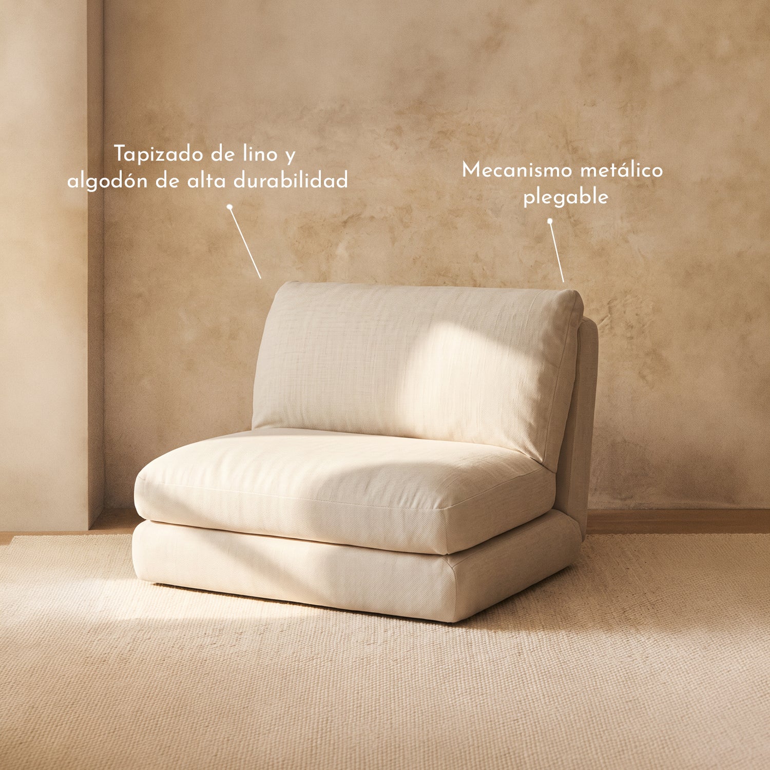 PREVENTA - Sofá Plegable Individual Lino Crema