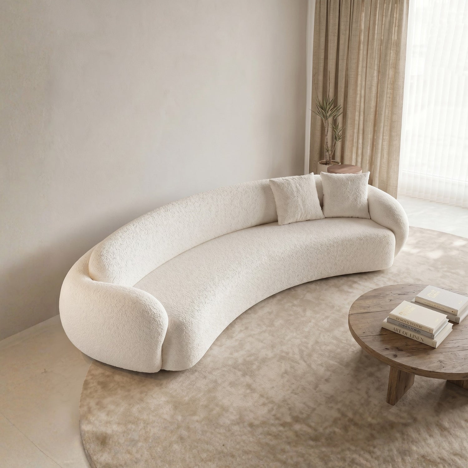 PREVENTA - Sofá Curvo Bouclé Beige 250cm