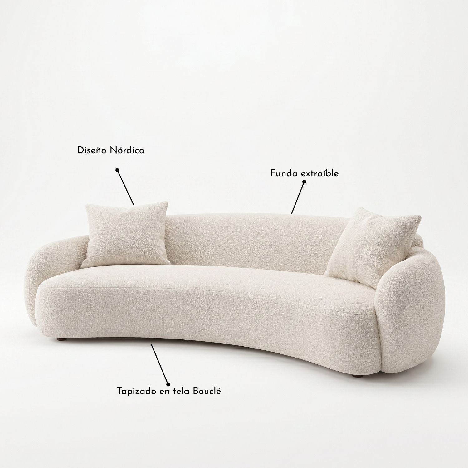 PREVENTA - Sofá Curvo Bouclé Beige 250cm