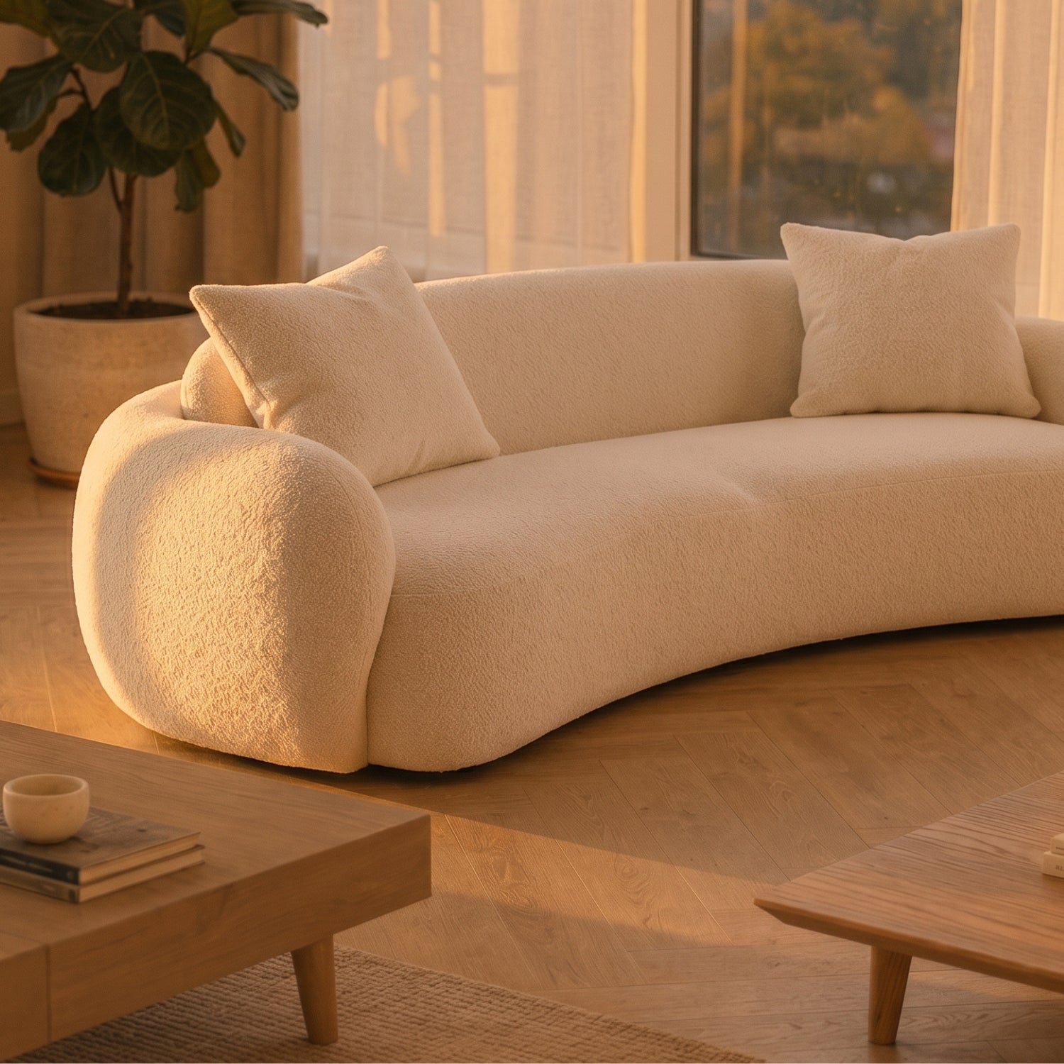 PREVENTA - Sofá Curvo Bouclé Beige 250cm
